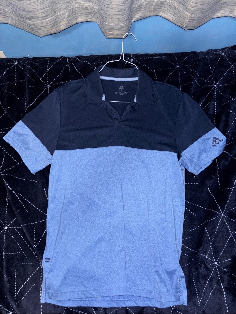 adidas Men’s Black and Light Blue Two-Tone Polo